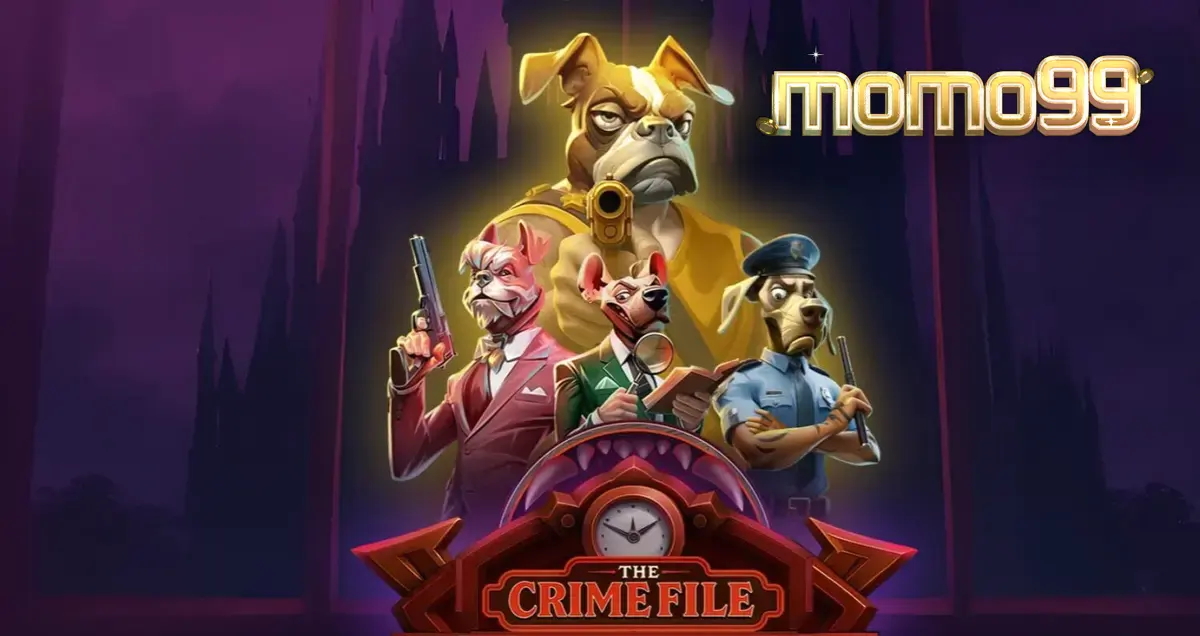 Tampilan visual slot The Crime File dengan tema detektif noir anjing